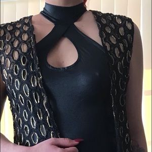 Black/Gold wrap, with arm holes, split sides, floor length.